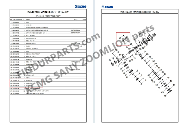 Complete Bevel Gear Cushion Kit for XCMG 5-Ton LW500FN LW500KN ZL50GN Wheel Loaders