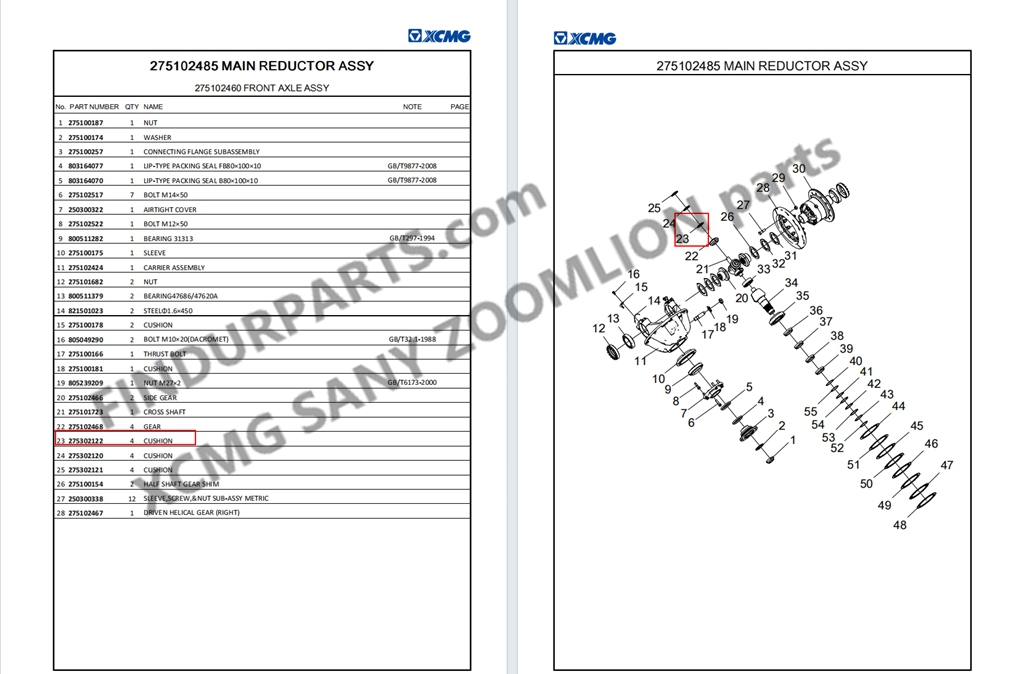 275100152 275302122 Bevel Gear Cushion for XCMG Wheel Loader Parts LW500FN LW500KN ZL50GN